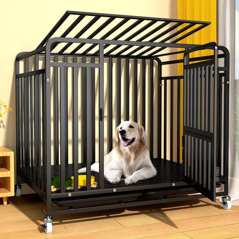 Heavy Duty Indestructible Dog Crates 2-Door Escape Proof Cages with Lockable Wheels and Removable Tray for Medium to Large Dogs