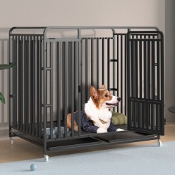 Heavy Duty Indestructible Dog Crates 2-Door Escape Proof Cages with Lockable Wheels and Removable Tray for Medium to Large Dogs