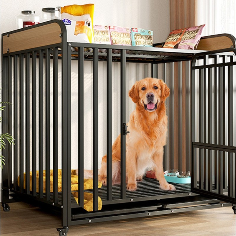 Heavy Duty Indestructible Dog Crates Escape Proof Cage with Storage Rack/Lockable Wheels/Removable Tray for Medium to Large Dogs