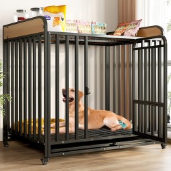 Heavy Duty Indestructible Dog Crates Escape Proof Cage with Storage Rack/Lockable Wheels/Removable Tray for Medium to Large Dogs