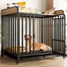 Heavy Duty Indestructible Dog Crates Escape Proof Cage with Storage Rack/Lockable Wheels/Removable Tray for Medium to Large Dogs