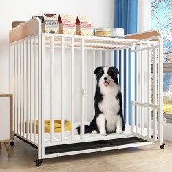 Heavy Duty Indestructible Dog Crates Escape Proof Cage with Storage Rack/Lockable Wheels/Removable Tray for Medium to Large Dogs